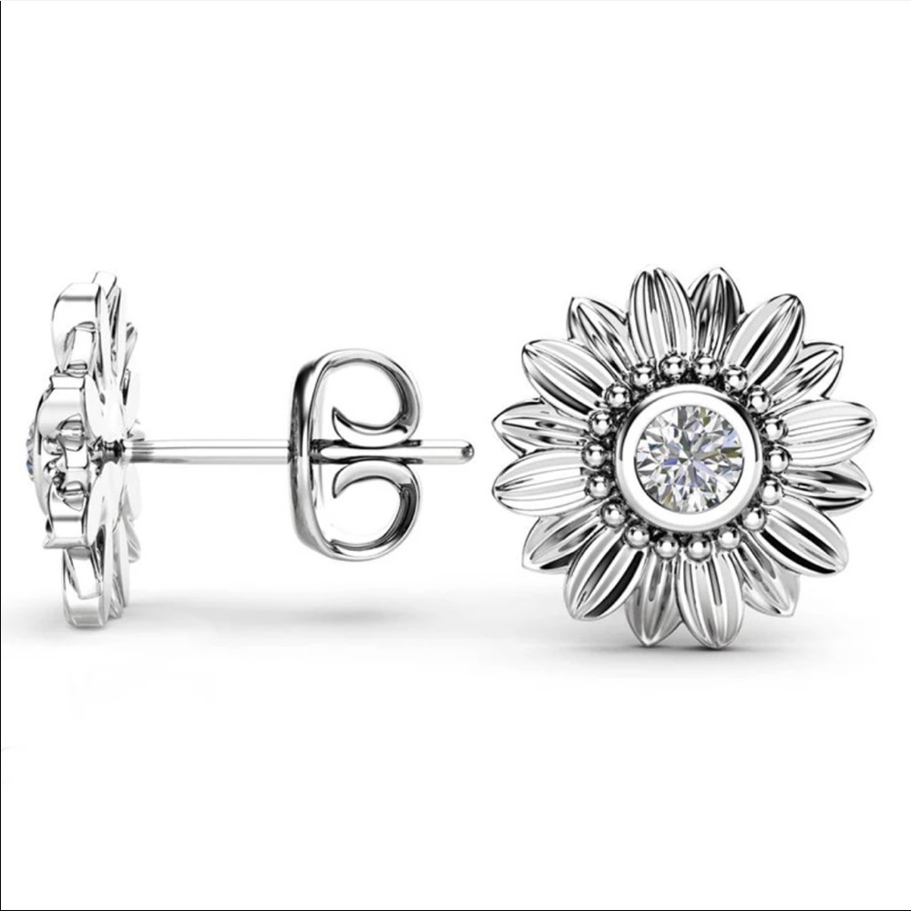 Gold Filled Cubic Zirconia Sunflower Earrings - Picture 2 of 3
